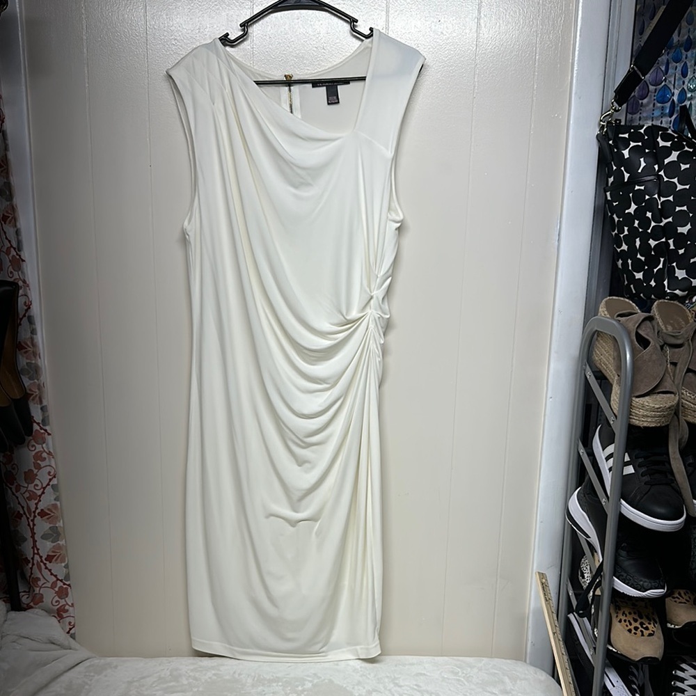Victoria's Secret Cream Asymmetrical Ruched Sheath Dress